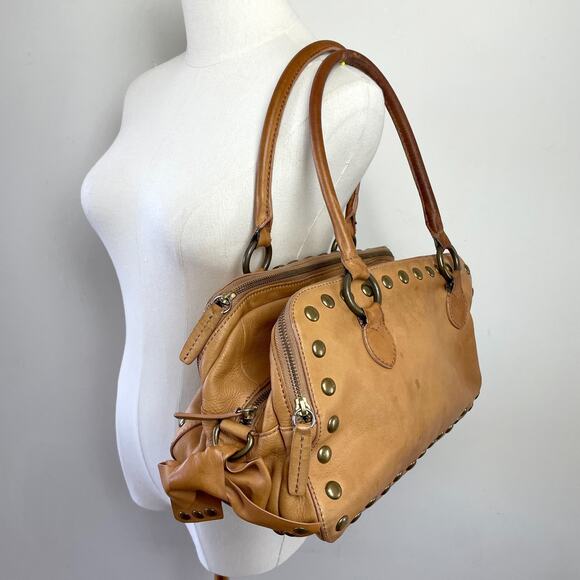 J.CREW Handbags - JCrew Leather Purse Brass Studs Shoulder Bag Y2K 2010s Indie Sleaze Double Zip